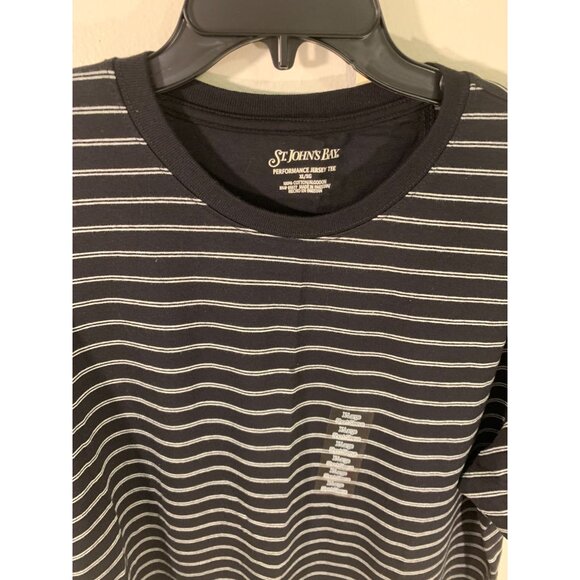 St. Johns Bay Black Stripe Performance Jersey Tee XL 100% Cotton - Picture 1 of 6